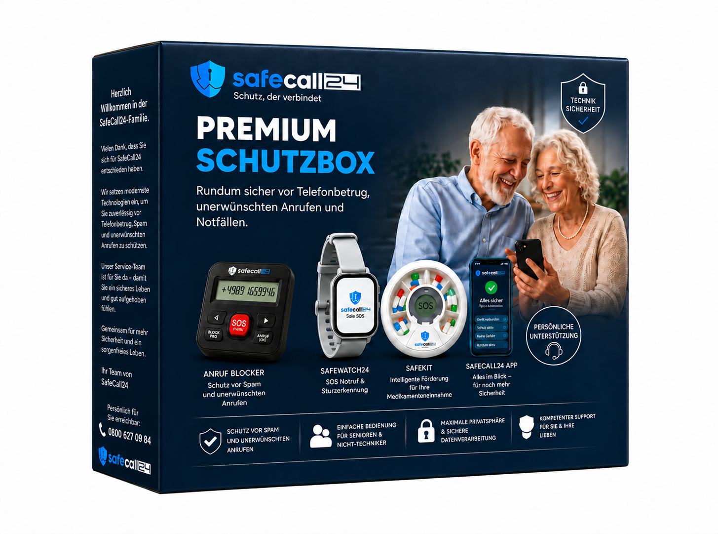 Geschlossene Premium SchutzBox von SafeCall24 in Dreiviertelansicht