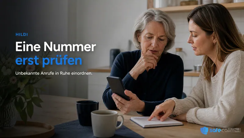 HILDI: Eine Nummer erst prüfen. Unbekannte Anrufe in Ruhe einordnen.