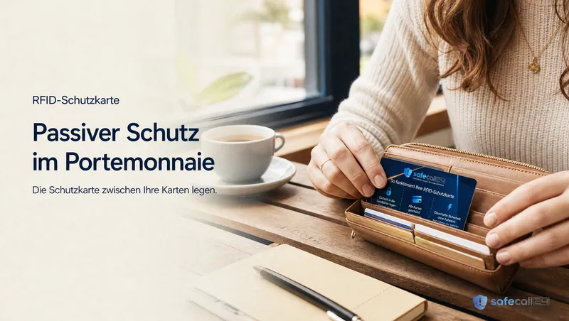 RFID-Schutzkarte: Passiver Schutz im Portemonnaie. Die Schutzkarte zwischen Ihre Karten legen.
