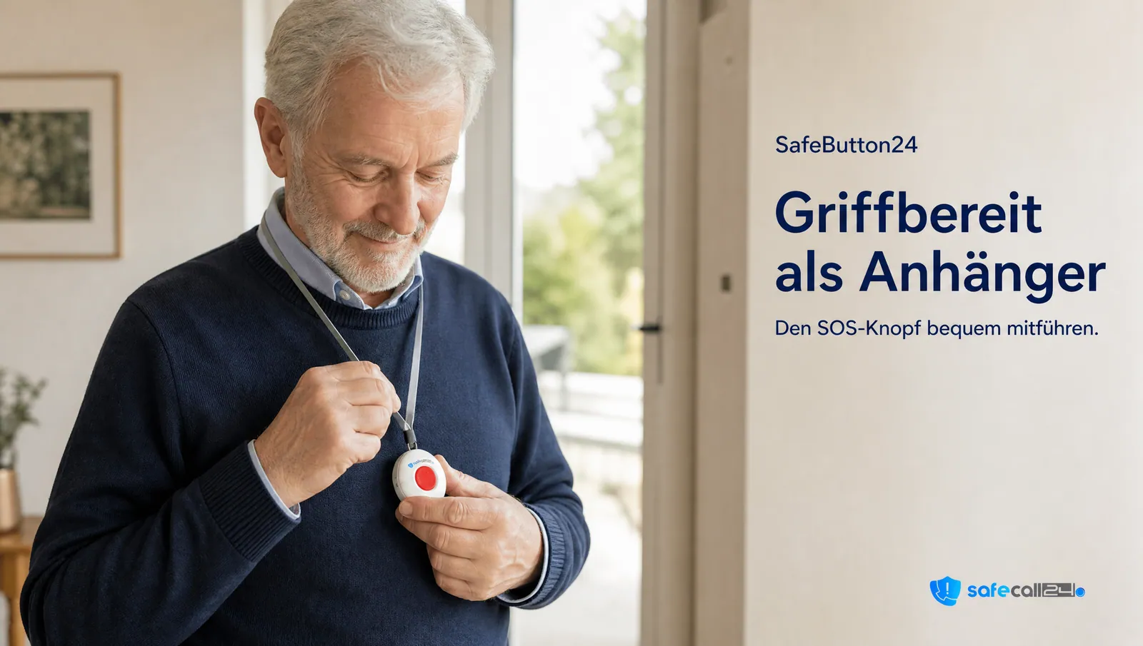 Symbolbild: SafeButton24 als Anhänger getragen