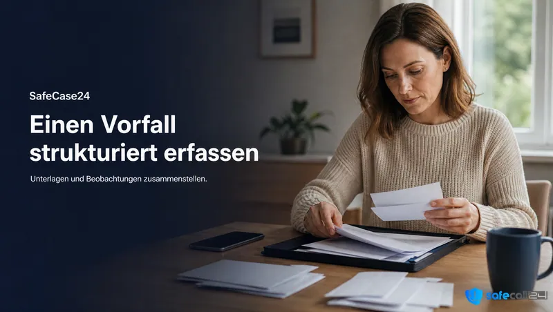 SafeCase24: Einen Vorfall strukturiert erfassen. Unterlagen und Beobachtungen zusammenstellen.