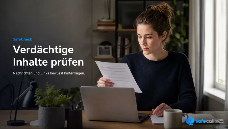 SafeCheck: Verdächtige Inhalte prüfen. Nachrichten und Links bewusst hinterfragen.