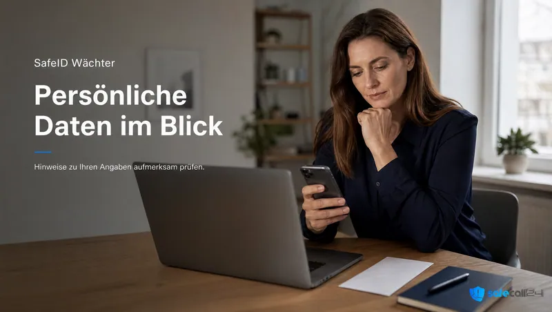 SafeID Wächter: Persönliche Daten im Blick. Hinweise zu Ihren Angaben aufmerksam prüfen.