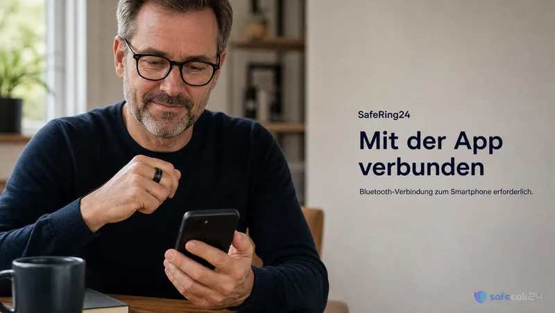 SafeRing24: Mit der App verbunden. Bluetooth-Verbindung zum Smartphone erforderlich.